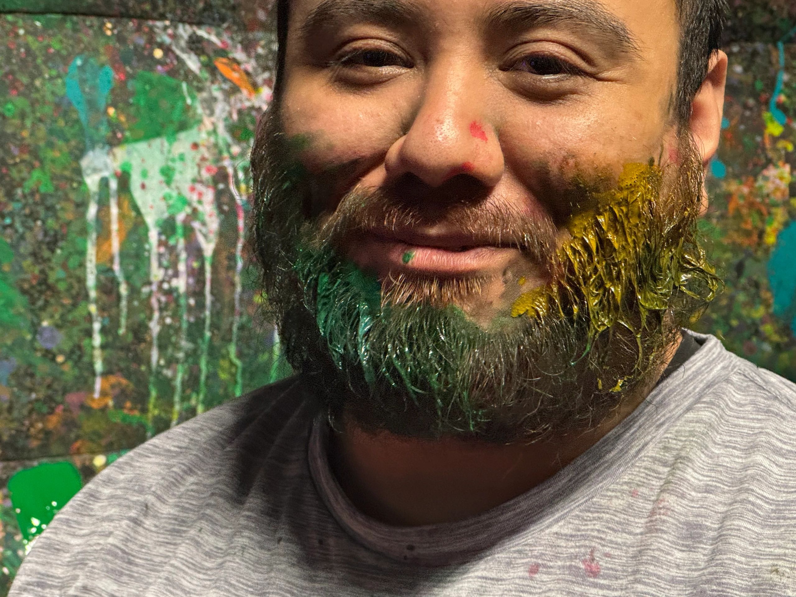 A paint-covered smile